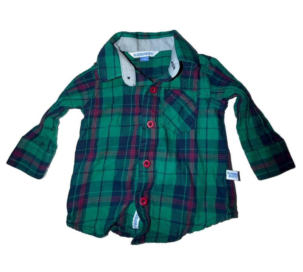 Rugged Butts Boys Green Plaid Flannel Top 6-12 Months